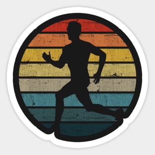 Running Man Silhouette On A Distressed Retro Sunset design Sticker